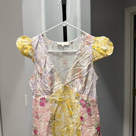 Love Shack Fancy Silk Mini Dress Russ Rainbow Patchwork Size 4 - Picture 5 of 9